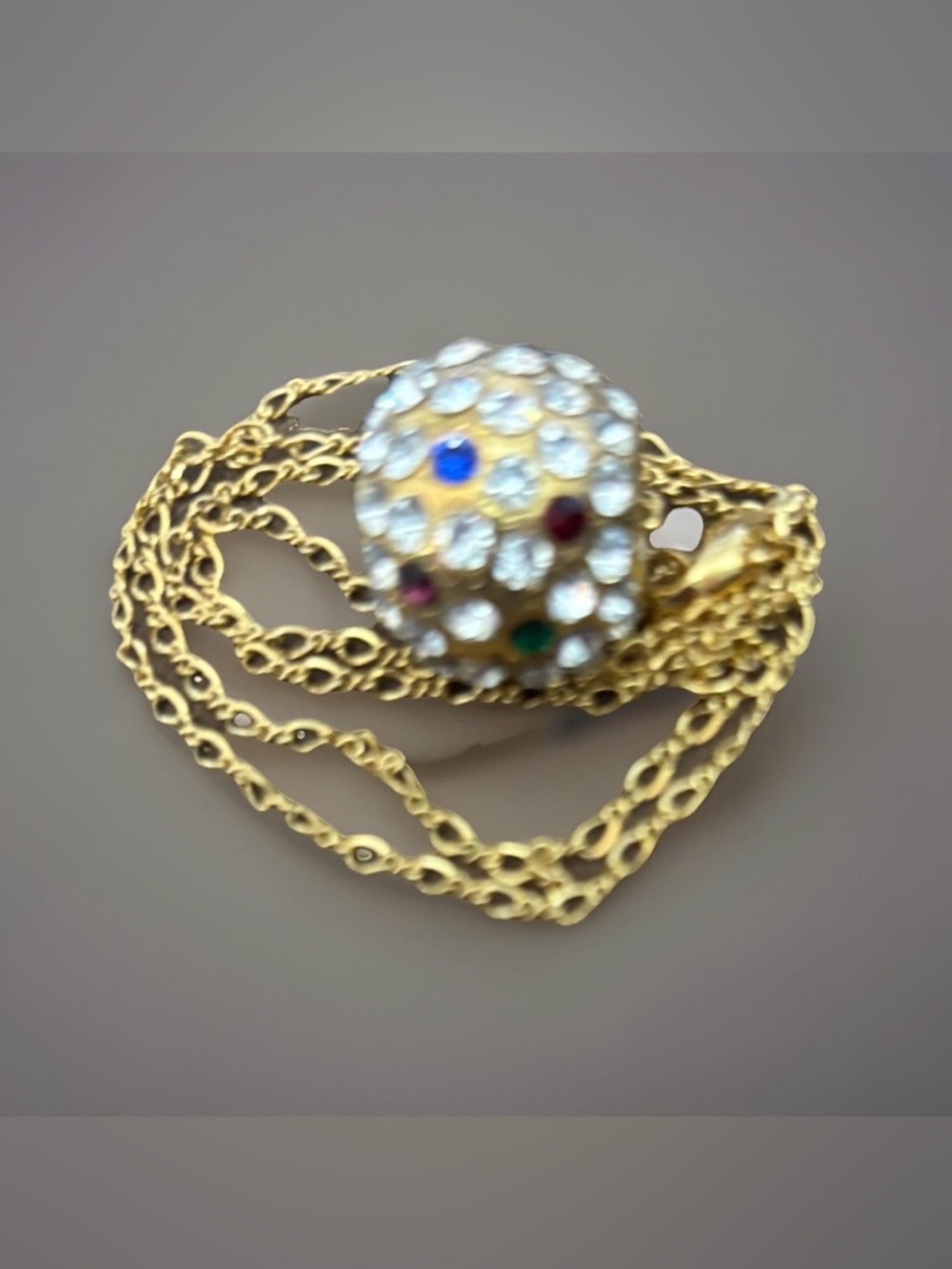 2Vintage Golden Big Ball Multi Color Stones Silver Small Ball Rhinestones Silver